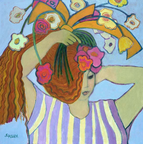 Flowers in Her Hair, 2003-04 (acrylic on canvas)  od Jeanette  Lassen