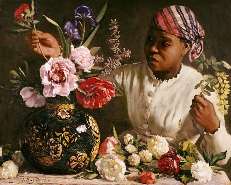 Negress with Peonies od Jean Frederic Bazille