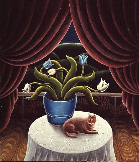 Cat and Tulips  od Jerzy  Marek