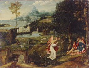 Landschaft mit der Geschichte des Hl. Rochus od Joachim Patinir
