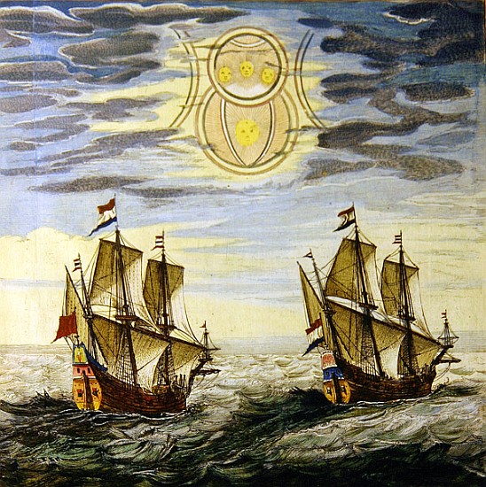 The sun and the stars guiding the sailors on their way, from the ''Atlas Maior, Sive Cosmographia Bl od Joan Blaeu