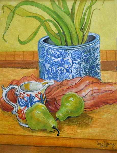 Blue and White Pot, Jug and Pears od Joan  Thewsey