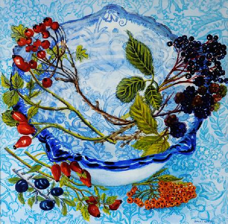 Blue Antique Bowl with Berries