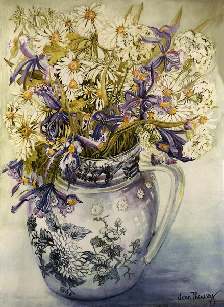 Iris, Chrysanthemums and Carnations in a Copeland Jug od Joan  Thewsey