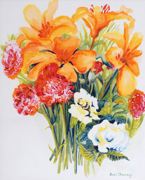 Orange Lilies,Gardenias and Carnations od Joan  Thewsey