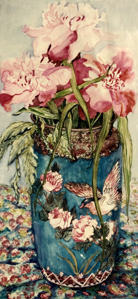 Peonies in a Cloisonne Vase od Joan  Thewsey