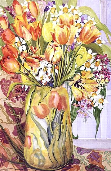 Tulips and Narcissi in an Art Nouveau Vase (w/c on paper)  od Joan  Thewsey