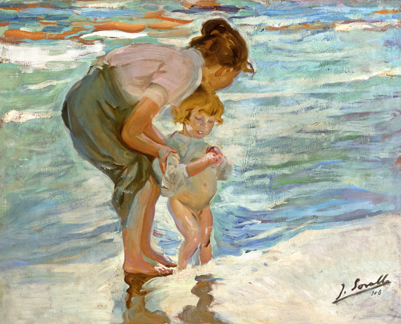 Martka s dít&#283;tem na pláži. od Joaquin Sorolla