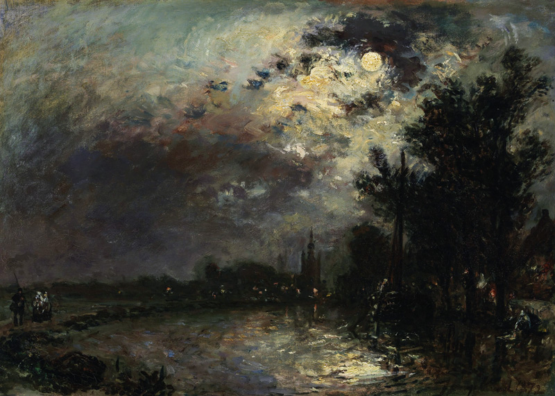 View on Overschie in Moonlight od Johan Barthold Jongkind