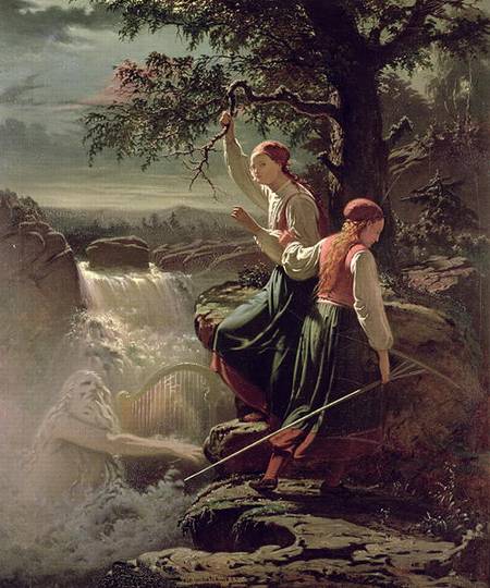 Two Peasant Girls Listening to the Playing of the Water-Sprite od Johan Blackstadius