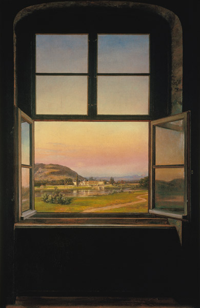 Look at castle Pillnitz from a window od Johan Christian Clausen Dahl