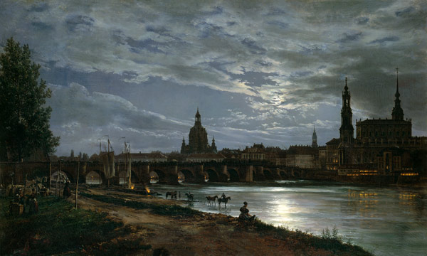 Look at Dresden at full moonlight od Johan Christian Clausen Dahl