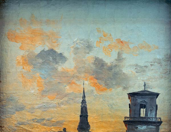 Two Towers in Copenhagen Against the Evening Sky od Johan Christian Clausen Dahl