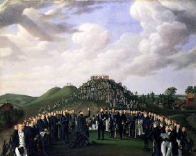King Carl XIV Johan (1763-1844) of Sweden Visiting the Mounds at Old Uppsala in 1834