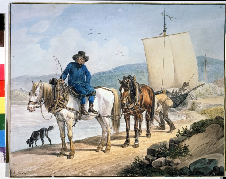 A Horse And Cart at the River od Johann Adam Klein
