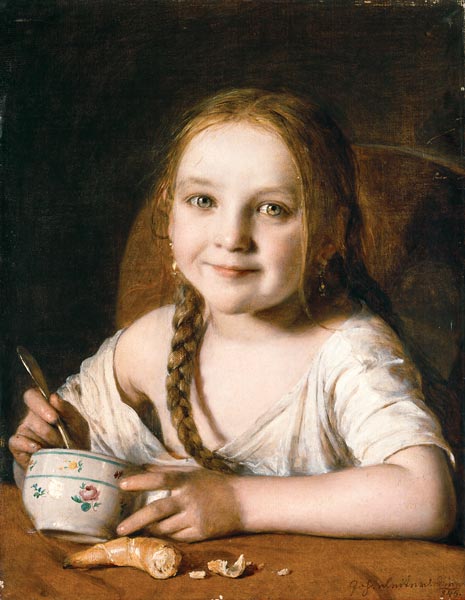 Mädchen am Frühstückstisch od Johann Baptist Reiter
