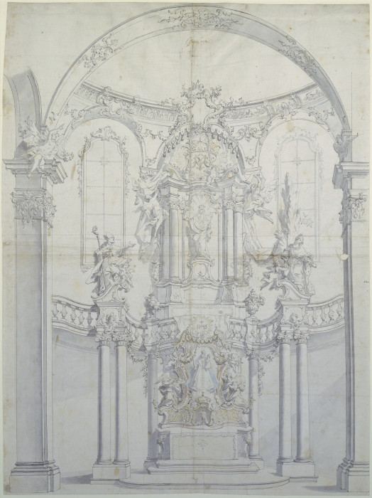 Altarentwurf hinter Säulenbogen (Hochaltar in Andechs) od Johann Baptist Zimmermann