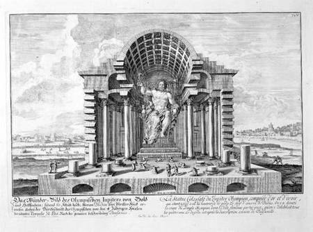 The Statue of Olympian Zeus by Phidias, plate 5 from 'Entwurf einer historischen Architektur' od Johann Bernhard Fischer von Erlach