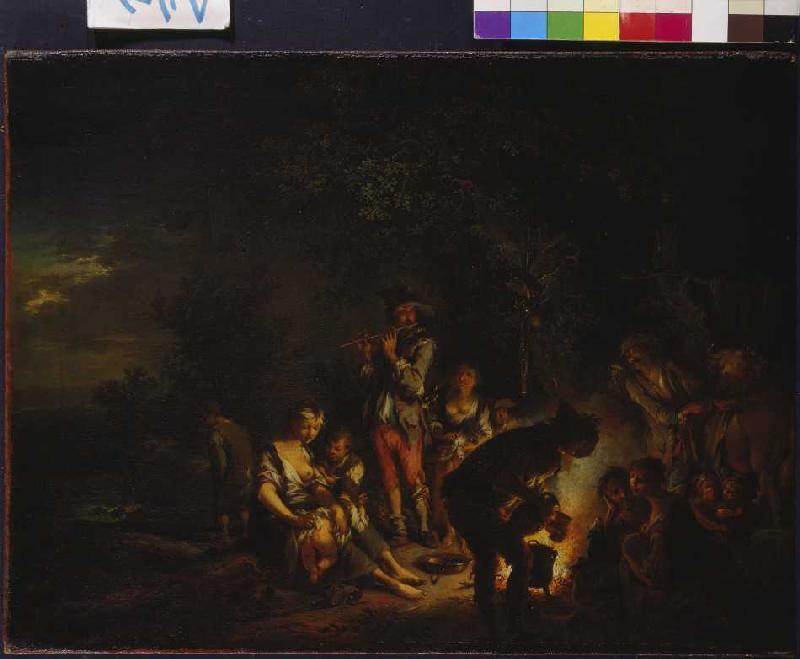 Itinerant people at the fire at night. od Johann Conrad Seekatz