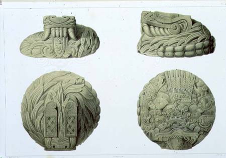 Depiction in stone of the Feathered Serpent God Quetzalcoatl, plate 48 from 'Ancient Monuments of Me od Johann Friedrich Maximilian von Waldeck