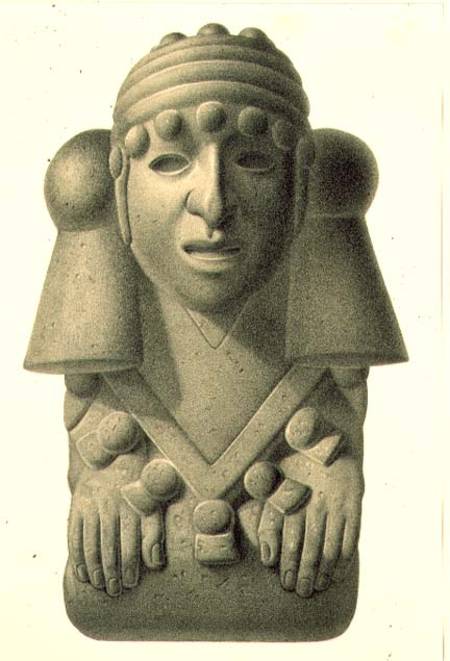 Stone idol of the Rain God Cocijo, plate from 'Ancient Monuments of Mexico' od Johann Friedrich Maximilian von Waldeck
