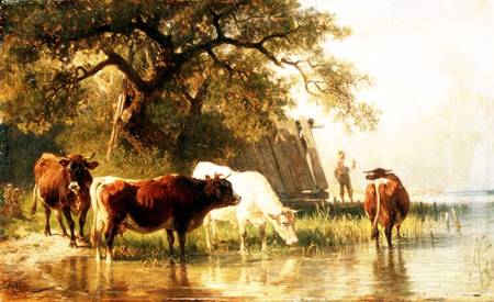 Cattle Watering in a River Landscape od Johann Friedrich Voltz