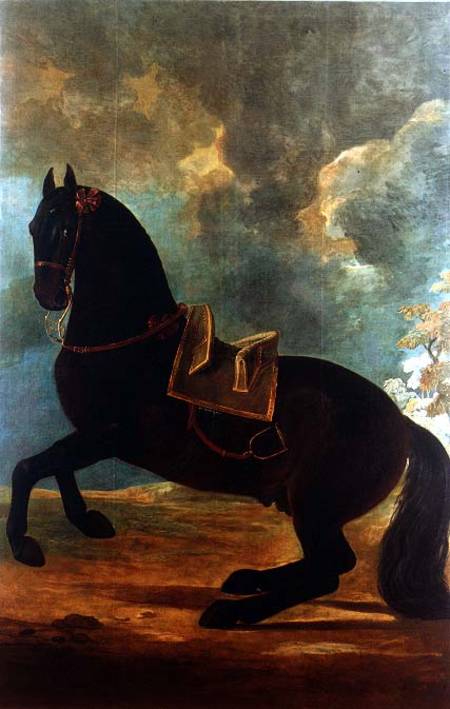 The Bay Stallion with spanish saddle od Johann Georg Hamilton