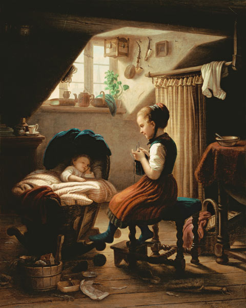 Tending the Little Ones od Johann Georg Meyer von Bremen