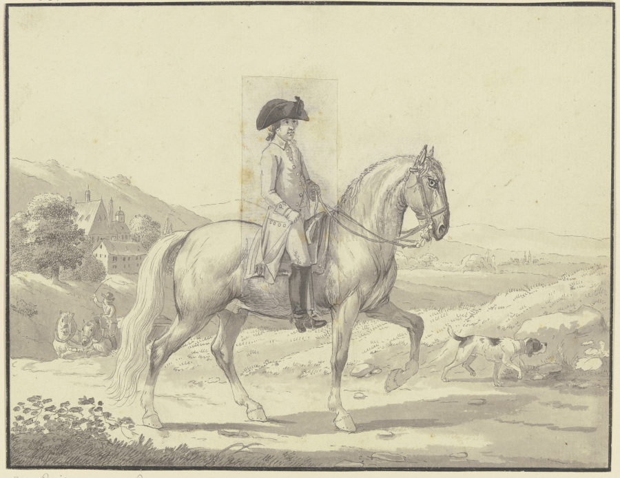 Reiter in einer Landschaft vor einem Herrensitz od Johann Georg Pforr
