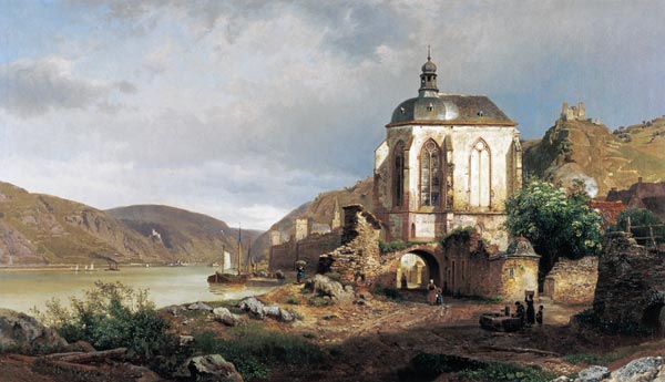 Rheinlandschaft with the Wernerkapelle at Oberwesel od Johann Gottfried Pulian