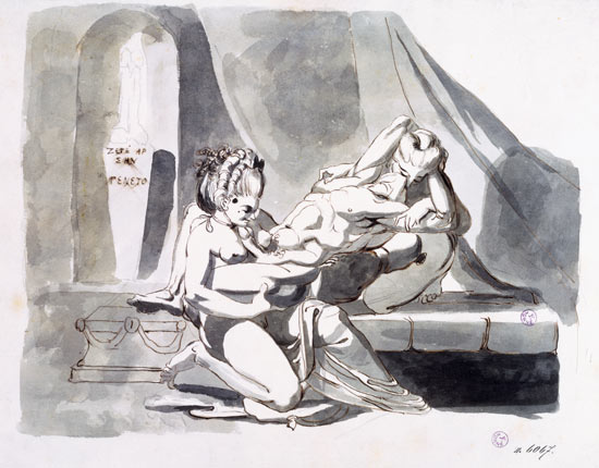 Erotic scene of a man with two women od Johann Heinrich Füssli