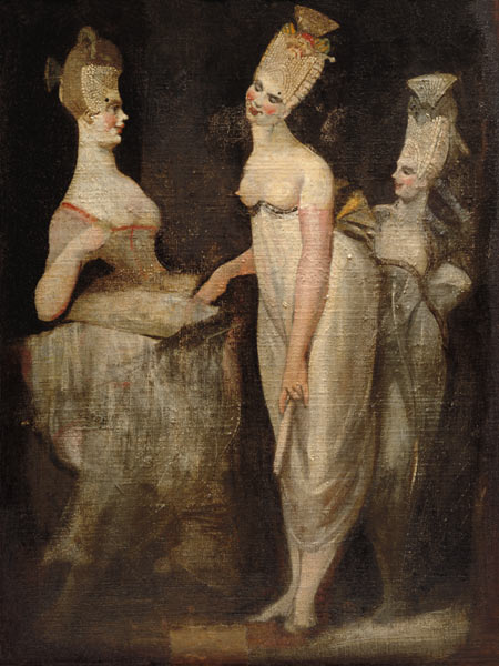 (three Kurtisanen back the work's resting woman act and piano-player) od Johann Heinrich Füssli
