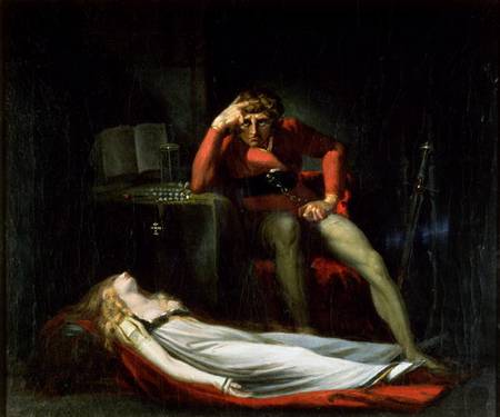 The Italian Court, or Ezzelier, Count of Ravenna musing over the body of Meduna, slain by him for in od Johann Heinrich Füssli