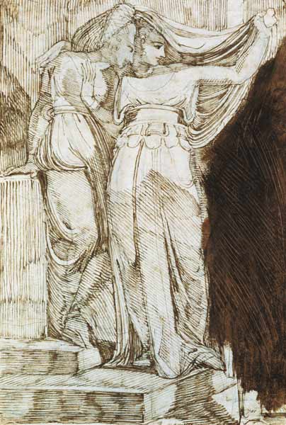 Two Female Figures Standing on Steps, Rome od Johann Heinrich Füssli