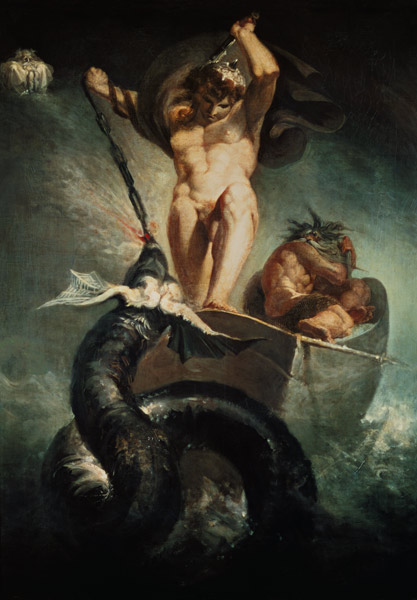 Thor in the fight with the Midgardschlange od Johann Heinrich Füssli