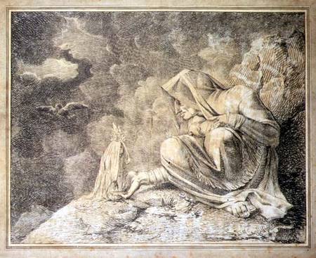 The Witch and the Mandrake (pencil & w/c on paper) od Johann Heinrich Füssli