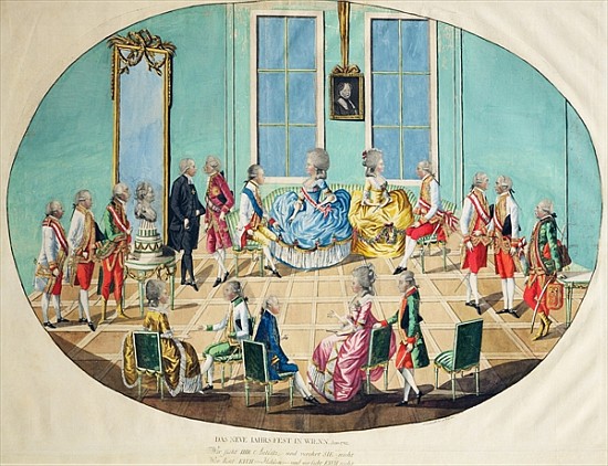 New Year celebration in Vienna in 1782, 1783 (copper engraving with w/c) od Johann Hieronymus Loeschenkohl