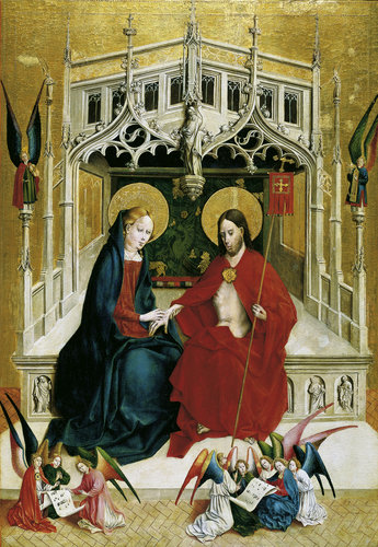 Marienfelder Altar (Innenseite, rechter Flügel): Begegnung von Christus und Maria. od Johann Koerbecke
