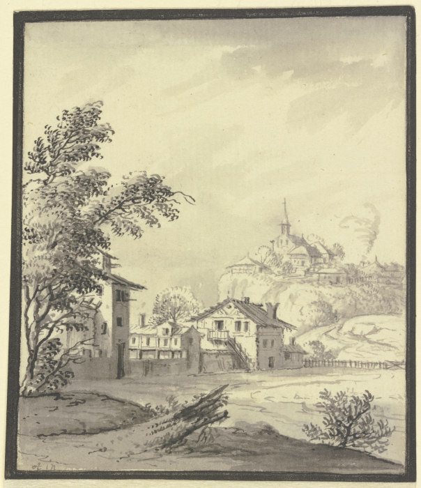 Houses next to a meadow od Johann Ludwig Aberli