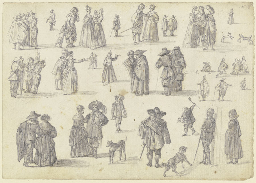 14 Figurenstudien in Einzelfiguren und Gruppen, dazu Hunde od Johann Ludwig Ernst Morgenstern
