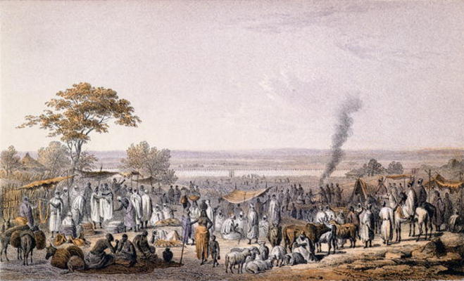 The Market in Sokoto in 1853, from 'Travels and Discoveries in North and Central Africa' by Heinrich od Johann Martin Bernatz
