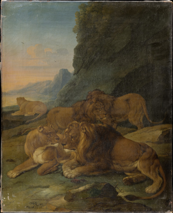 Landscape with a Lion Family od Johann Melchior Roos