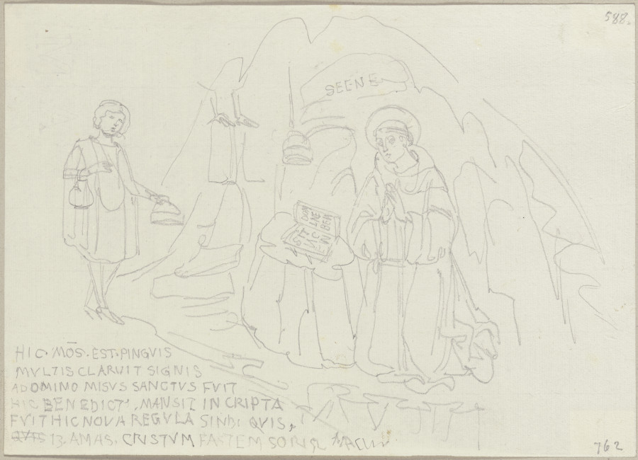 Benedikt von Nursia vom Teufel mit Speisen versehen, in einer kleinen Kapelle auf dem Weg nach Santa od Johann Ramboux