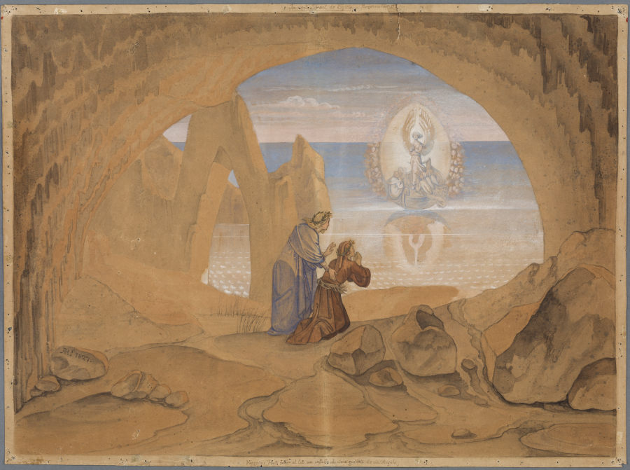 Dante erblickt ein von einem Engel geleitetes Schiffchen, in welchem Seelen nach dem Purgatorium geb od Johann Ramboux