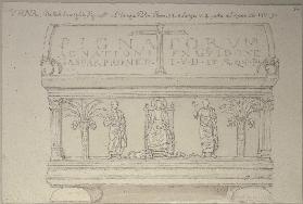 Die Frontseite der Graburne der Familie Pignatti in Ravenna, den thronenden Christus darstellend