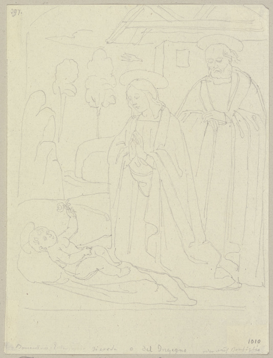 Die Geburt Christi, nach einem Fresko an einem Hause in der Art einer Maestà in der Via Superba in A od Johann Ramboux