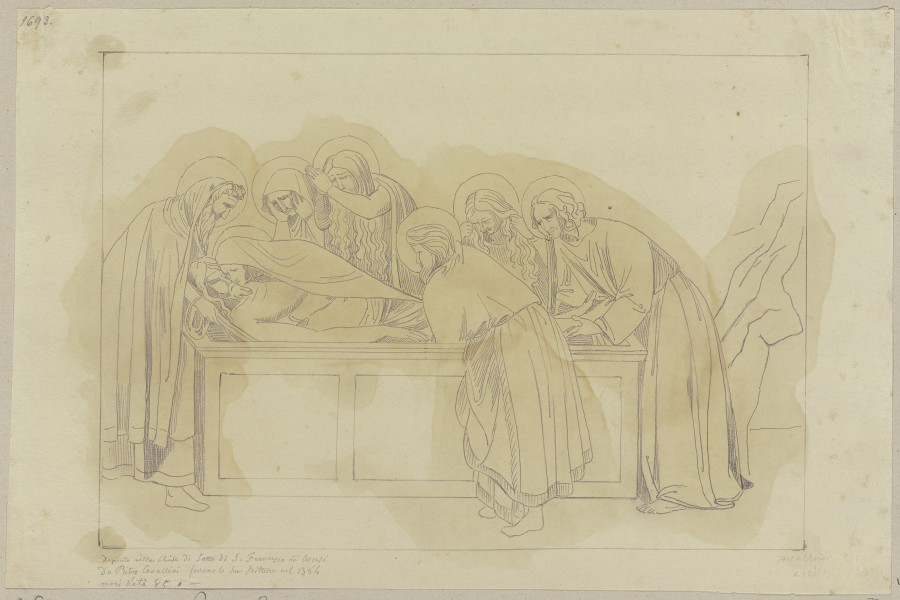 Die Grablegung Jesu Christi, nach einem Wandgemälde des Pietro Cavallini in der unteren Kirche zu Sa od Johann Ramboux