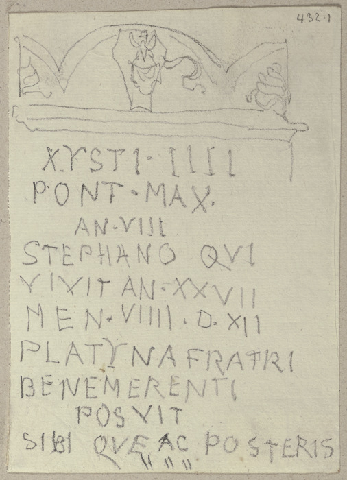 Inschrift des Grabsteins von Bartolomeo Platina (?) in Santa Maria Maggiore in Rom od Johann Ramboux