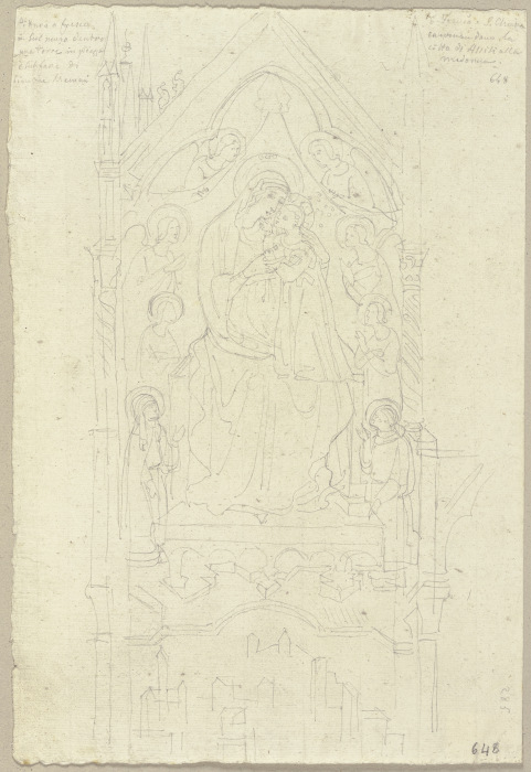 Madonna mit Klara und Franz von Assisi an einem alten Turm auf dem Platz, wo jetzt die Kirche della  od Johann Ramboux