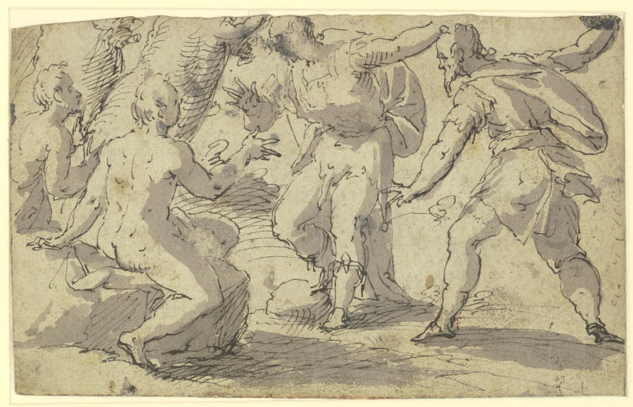 Zwei Nackte und zwei Bekleidete in lebhafter Unterhaltung (VErspottung Hiobs?) od Johann Rottenhammer